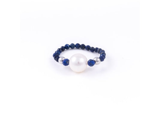 Stříbrný prsten - lapis lazuli a perla