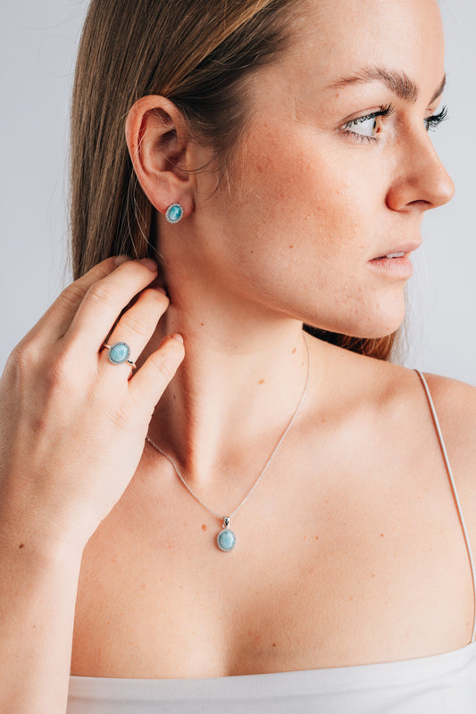 Stříbrný prsten - Larimar a topaz